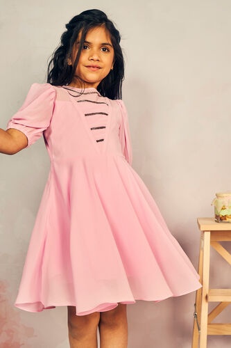 Pink Solid Flared Dress, Pink, image 2